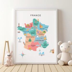 Educational illustrated France map for classroom and study room