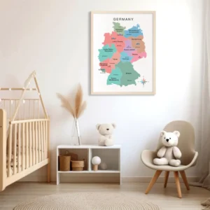 Colorful German states map for European geography lessons
