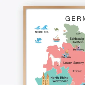 Colorful illustrated Germany map for classroom geography learning