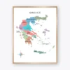 Greece Political Map Print with administrative regions and major cities