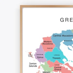 Colorful Greece map poster for classroom geography learning
