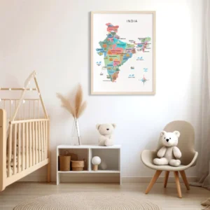 Colorful India geography wall art for children's learning area