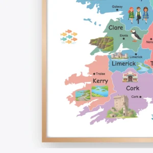 Ireland Illustrated Map Poster for children's geography learning
