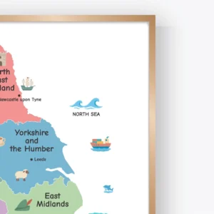 Educational England map showing major cities and regional layout