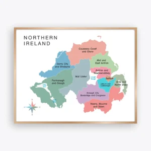 Northern Ireland Map Poster with clearly labeled districts