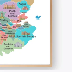 Illustrated Scotland map with clearly labeled regions and cities