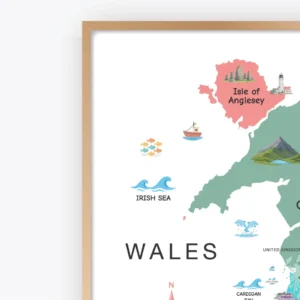 Illustrated Wales map for kids classroom geography learning