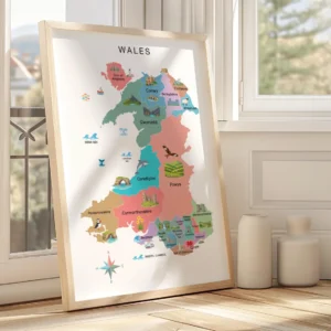 Wales regions and cities educational wall art