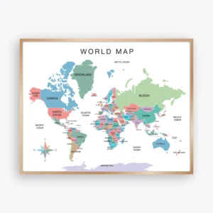 Labeled World Map with countries across all continents