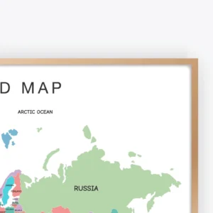 World map with clearly labeled countries for homeschool