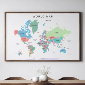 Printable world map with countries and continents