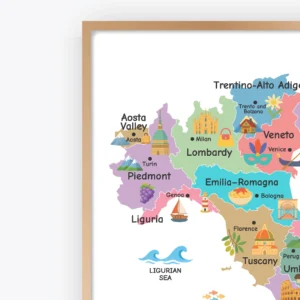 Colorful Italy map with regions for classroom geography learning
