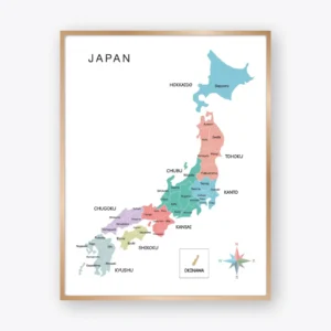Japan Map Poster with prefectures and major cities