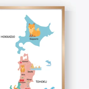 Colorful Japan map with prefectures and major cities for classroom learning