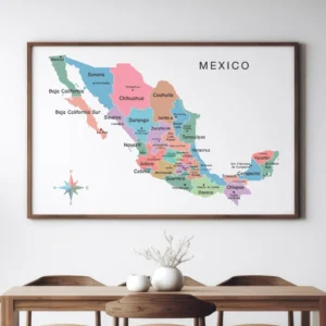 Educational geography map of Mexico for classroom display