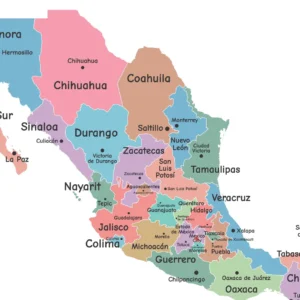 Color-coded Mexico map with states and capitals