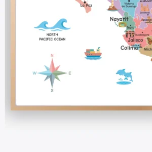 llustrated Mexico Map Poster for classroom geography decor