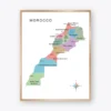 Morocco Map Poster with administrative regions and major cities