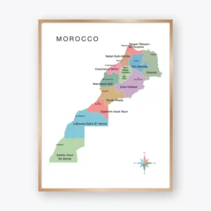 Morocco Map Poster with administrative regions and major cities