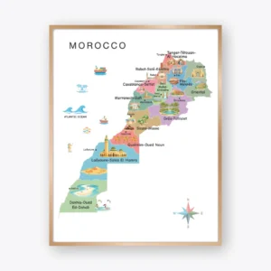 Morocco Illustrated Map Poster with regions cities and landmarks