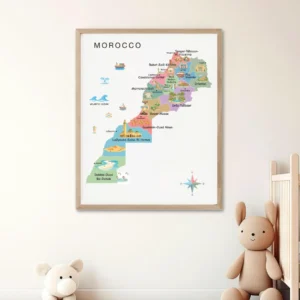 Illustrated Morocco country map for travel-inspired decor