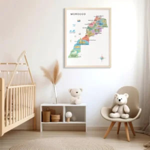 Morocco map wall art with cities regions and landmarks