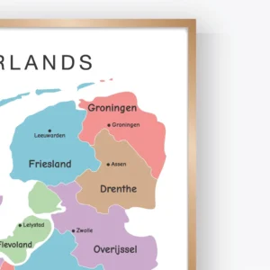 Netherlands provinces map poster for educational learning