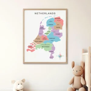Colorful Dutch provinces map for classroom decor