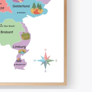 Illustrated Netherlands geography wall art with cities and regions