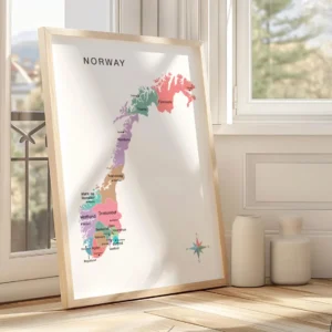 Norway regional map with major cities for classroom decor