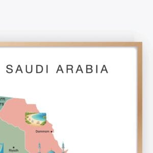 Saudi Arabia provinces and cities educational map poster