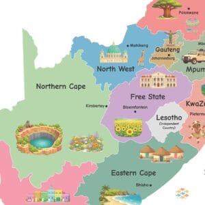 Printable South Africa geography map for students