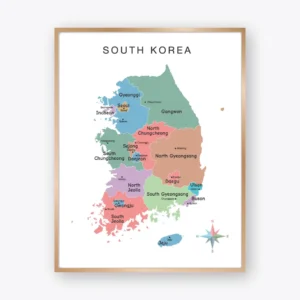 South Korea Geography Map with provinces and major cities