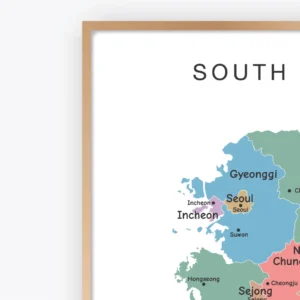 Detailed South Korea map poster for classroom geography learning