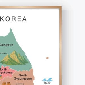 South Korea map with provinces and major cities for classroom learning