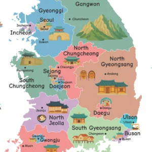 South Korea Illustrated Map for kids learning spaces