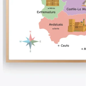 Educational Spain map with autonomous communities and cities