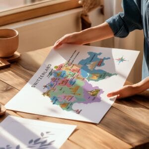 Illustrated Switzerland Map for classroom and study room decor