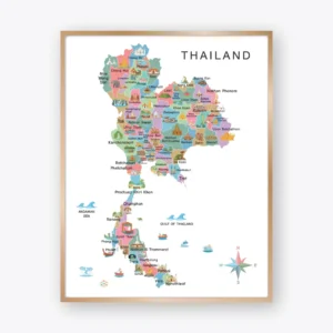 Illustrated Thailand Map with provinces and major cities