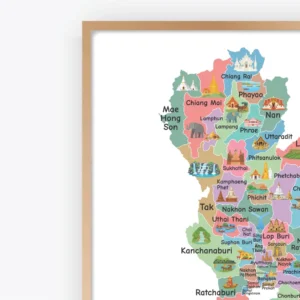 Thailand geography poster with colorful landmark illustrations