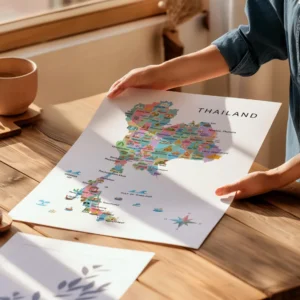 Colorful Thailand provinces and cities educational map