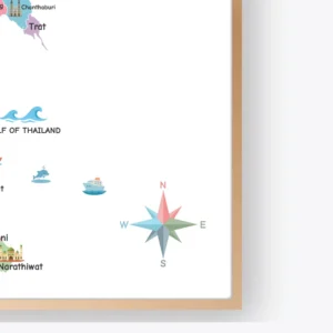 Thailand map poster with temples and cultural landmarks