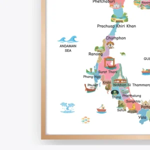 Illustrated Thailand Map with provincial boundaries and cities