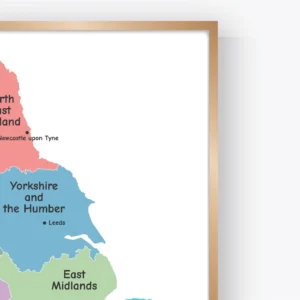 Educational England map showing major cities and regional layout