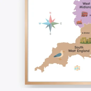 England Illustrated Map Poster for homeschool learning