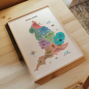 Printable England regional map with major city labels