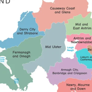 Printable Northern Ireland map with district labels