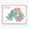 Northern Ireland Illustrated Map with districts and regional icons