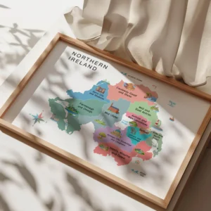 Printable Northern Ireland map with labeled districts