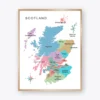 Scotland Regional Map Poster with regions and major cities